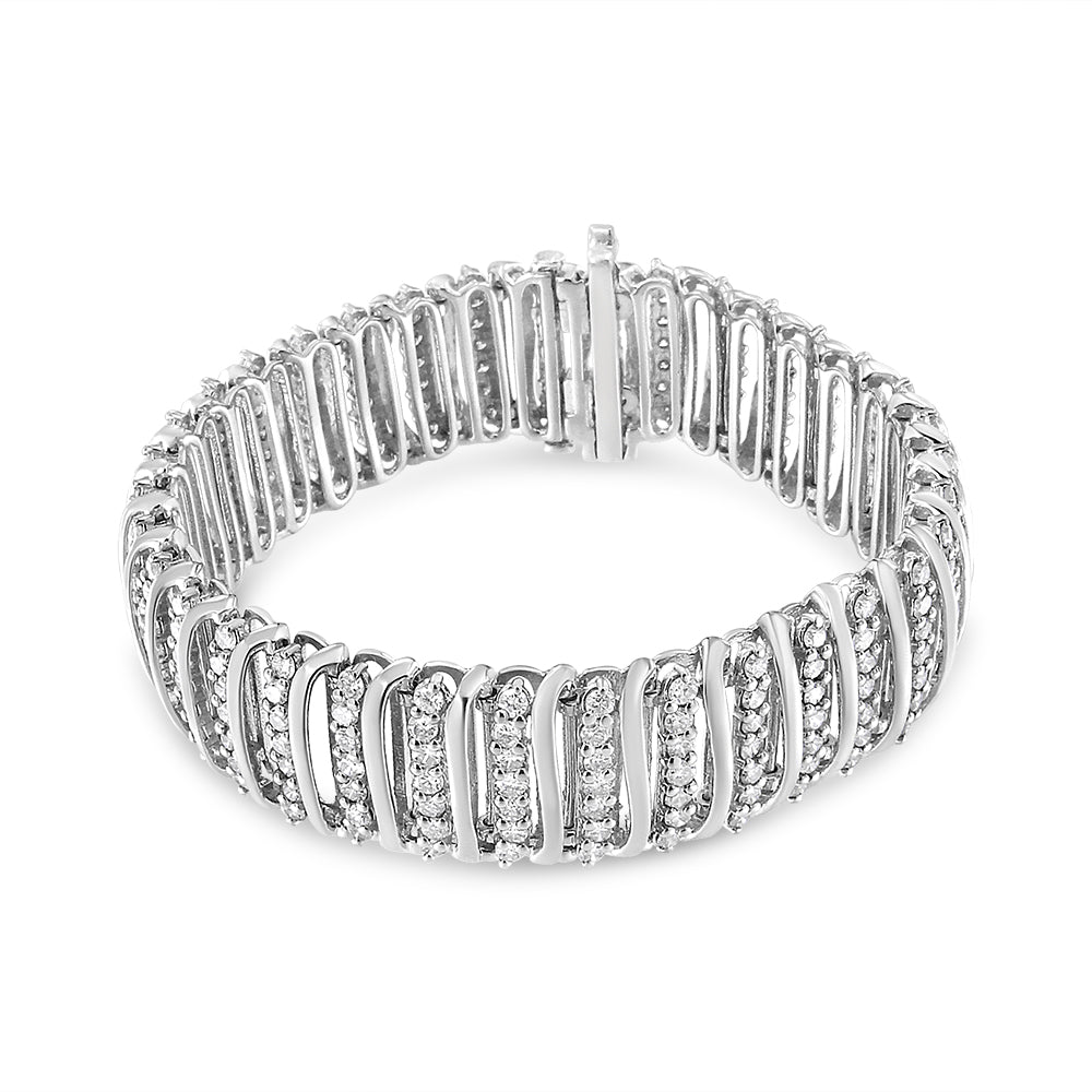 .925 Sterling Silver 8 1/2 Cttw Diamond 7 Row Chevron "S" Curved Link Tennis Bracelet (I-J color, I1-I2 clarity) - 7.25" Bids.com