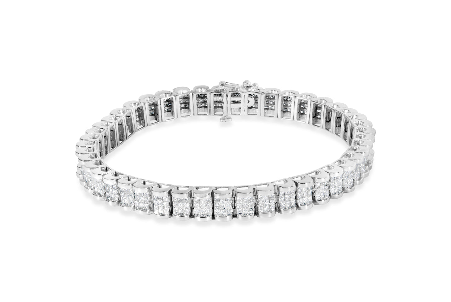14K White Gold 5.00 Cttw Invisible Set Princess-Cut Diamond Belt and Buckle Tennis 7" Bracelet (H-I Color, SI1-SI2 Clarity) Bids.com