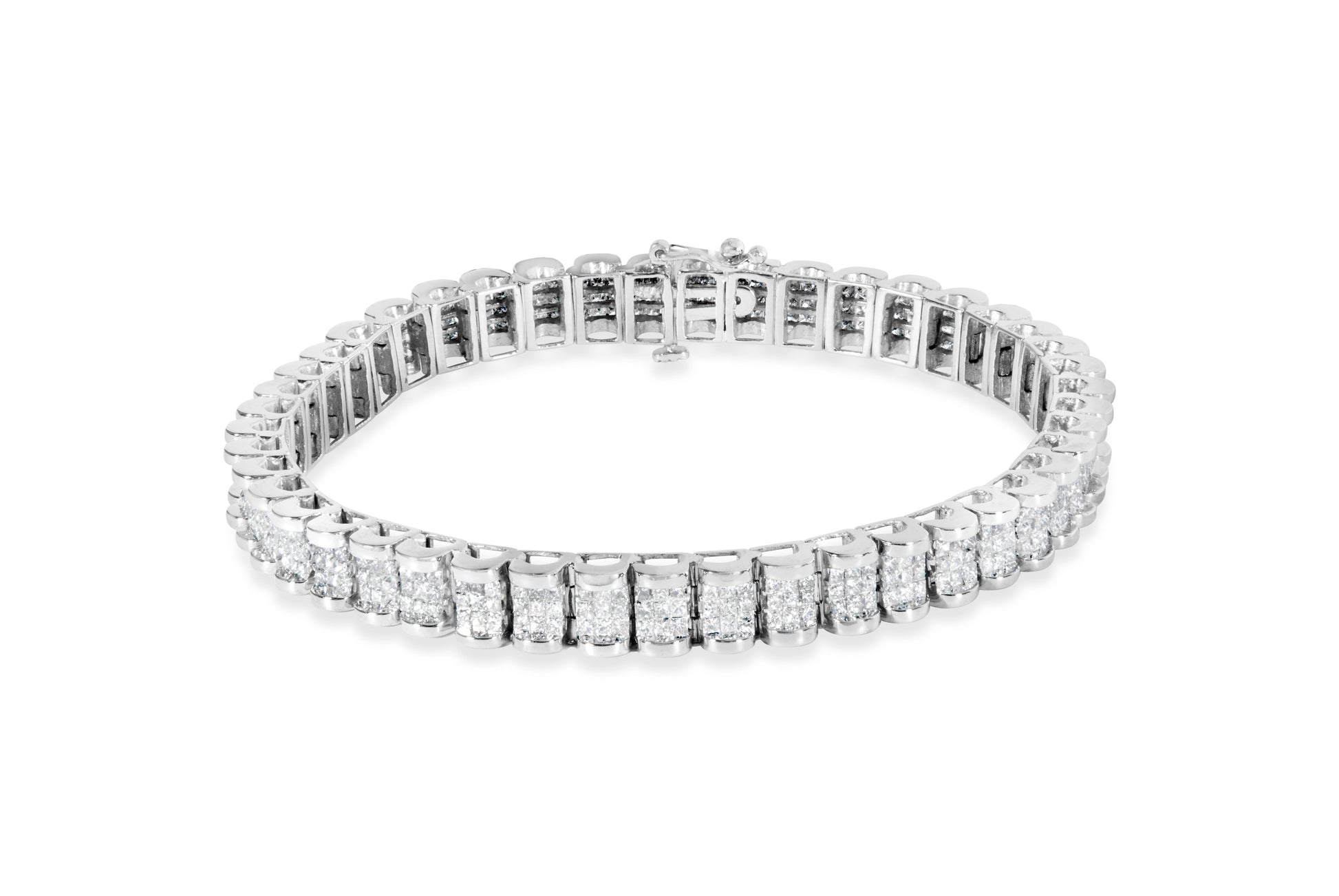 14K White Gold 5.00 Cttw Invisible Set Princess-Cut Diamond Belt and Buckle Tennis 7" Bracelet (H-I Color, SI1-SI2 Clarity) Bids.com