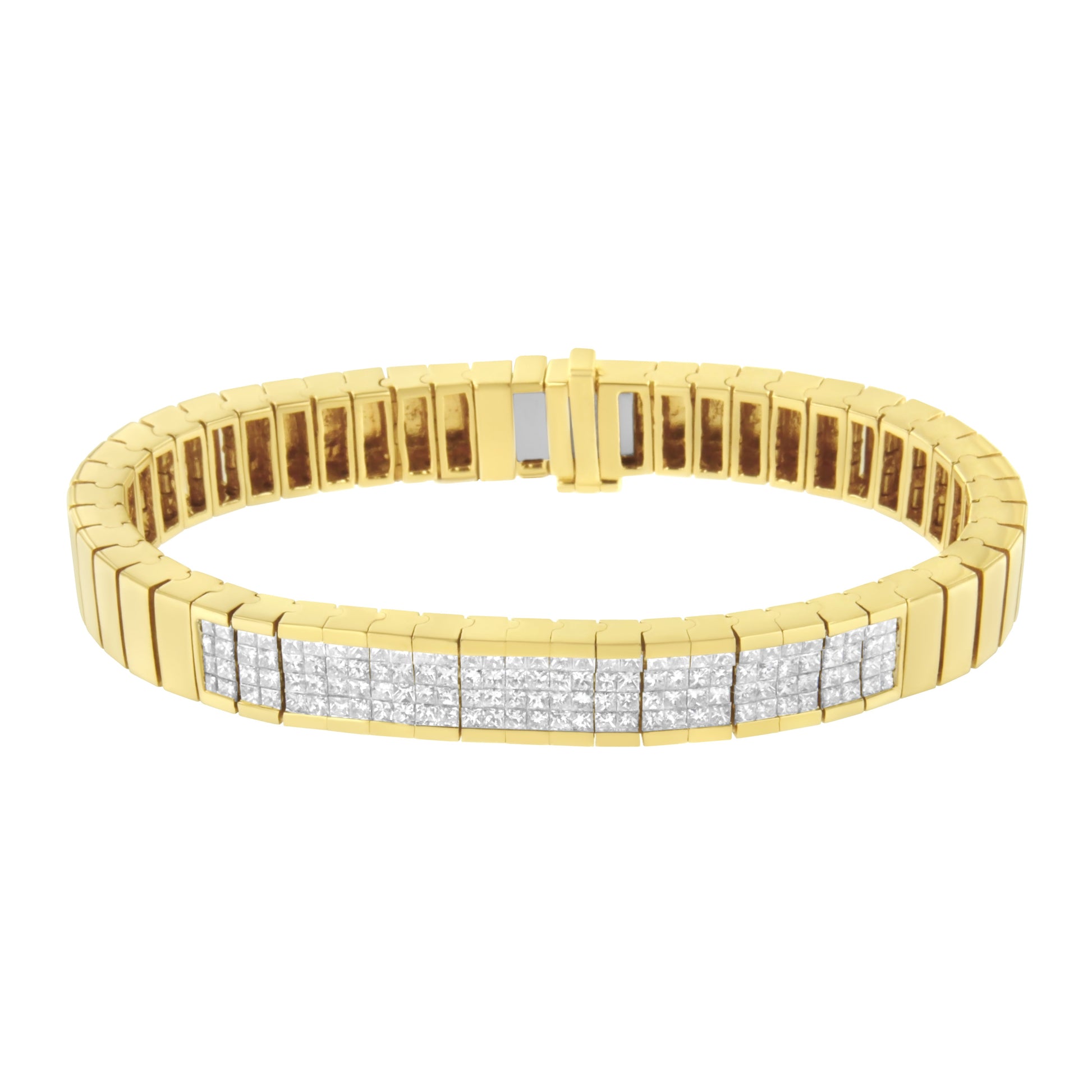 14K Yellow Gold 3 5/8 cttw Invisible Set Princess-Cut Diamond ID Tennis Bracelet (I-J Color, SI1-SI2 Clarity) - Size 7" Bids.com