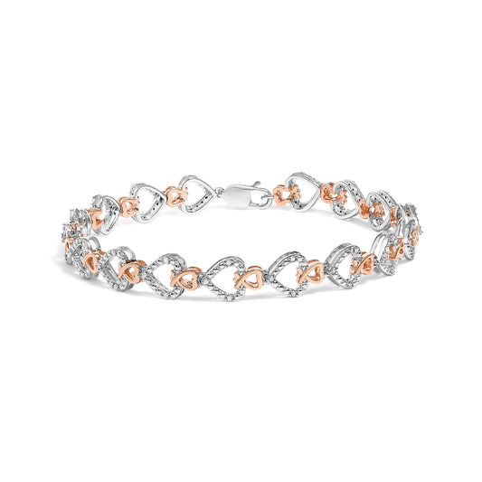 10K Rose Gold Plated Sterling Silver 1/4 Cttw Diamond Heart Link Bracelet Bids.com