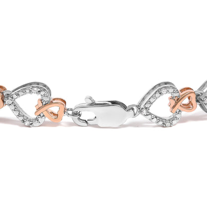 10K Rose Gold Plated Sterling Silver 1/4 Cttw Diamond Heart Link Bracelet Bids.com