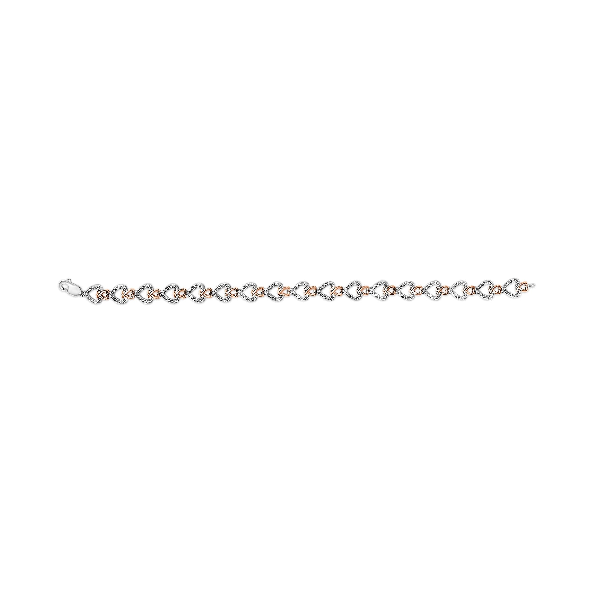 10K Rose Gold Plated Sterling Silver 1/4 Cttw Diamond Heart Link Bracelet Bids.com