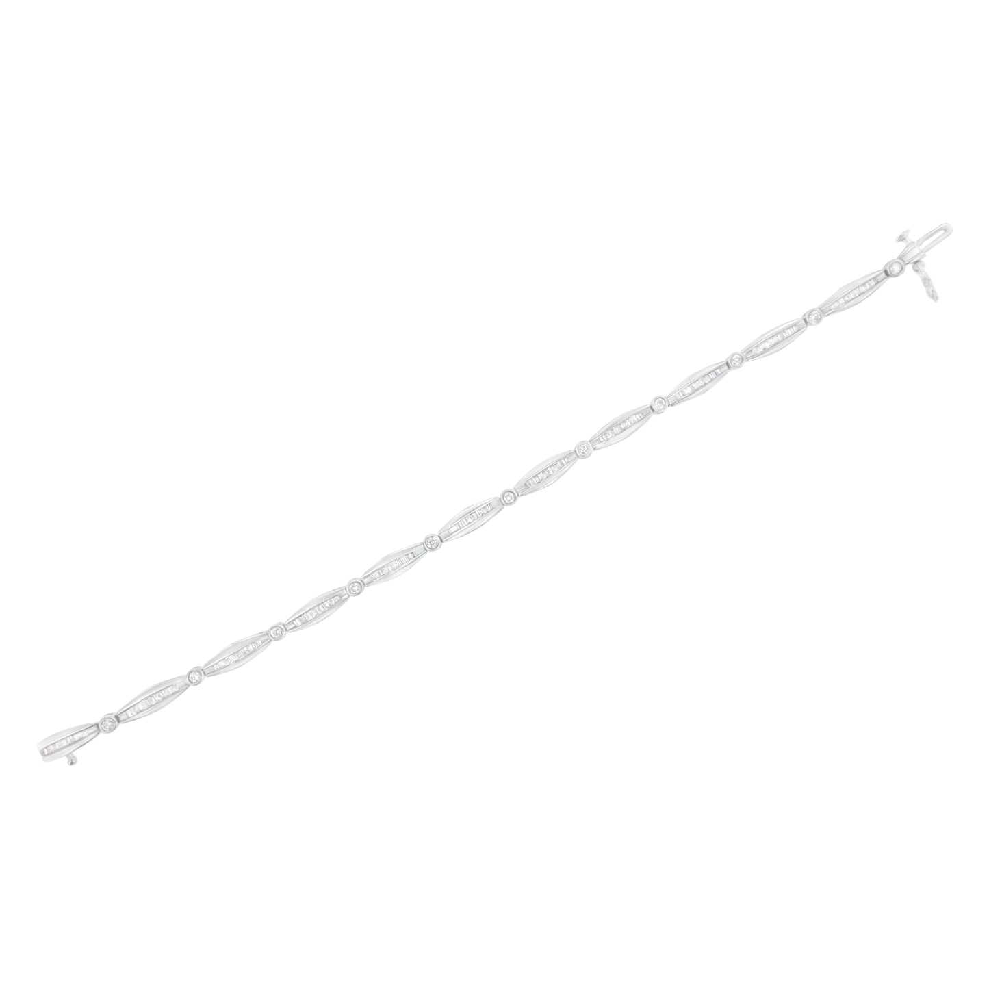 14K White Gold 1-1/2 Cttw Round Brilliant-Cut & Baguette Cut Diamond Bezel and Tapered Link 7" Tennis Bracelet (H-I Color, I1-I2 Clarity) Bids.com