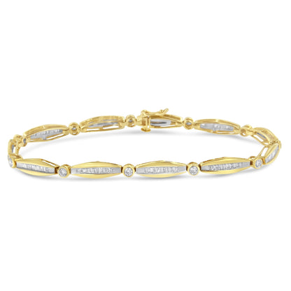 14K White Gold 1-1/2 Cttw Round Brilliant-Cut & Baguette Cut Diamond Bezel and Tapered Link 7" Tennis Bracelet (H-I Color, I1-I2 Clarity) Bids.com