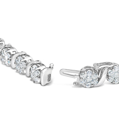 14K White Gold 7 3/8 Cttw Round Brilliant Diamond Floral Cluster and S Link Bracelet (H-I Color, SI2-I1 Clarity) - 7" Inches Bids.com