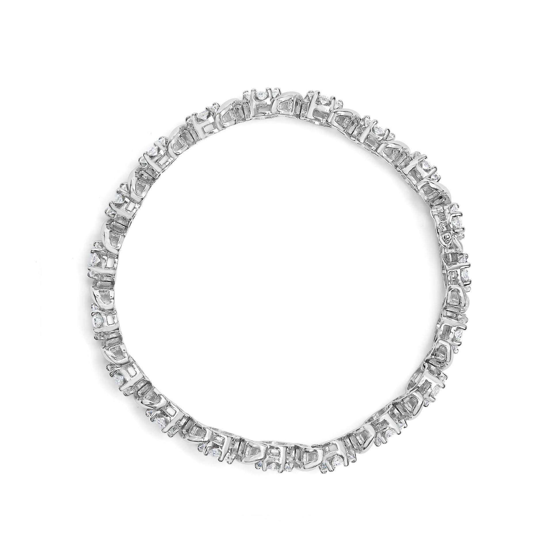 14K White Gold 7 3/8 Cttw Round Brilliant Diamond Floral Cluster and S Link Bracelet (H-I Color, SI2-I1 Clarity) - 7" Inches Bids.com