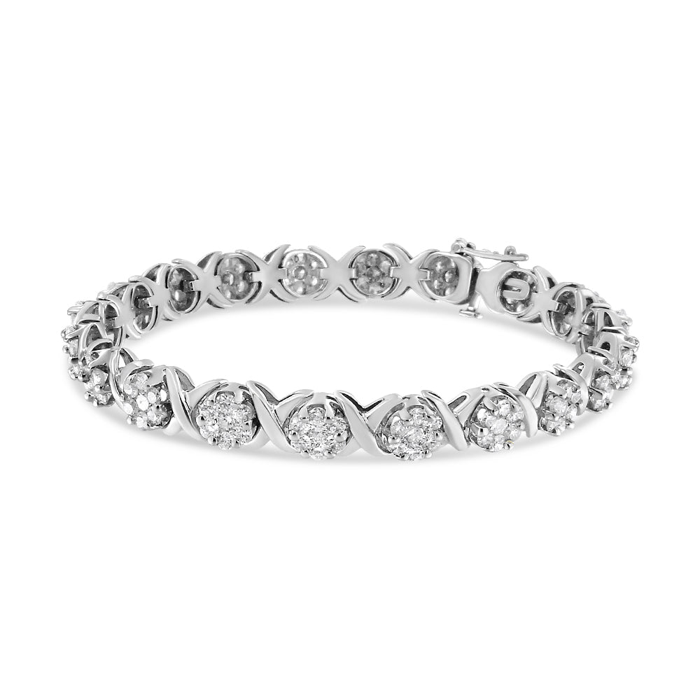 14K White Gold 6-1/3 Cttw Round Brilliant-Cut Diamond Round Cluster & X-Link 7" Tennis Bracelet (I-J Color, SI2-I1 Clarity) Bids.com