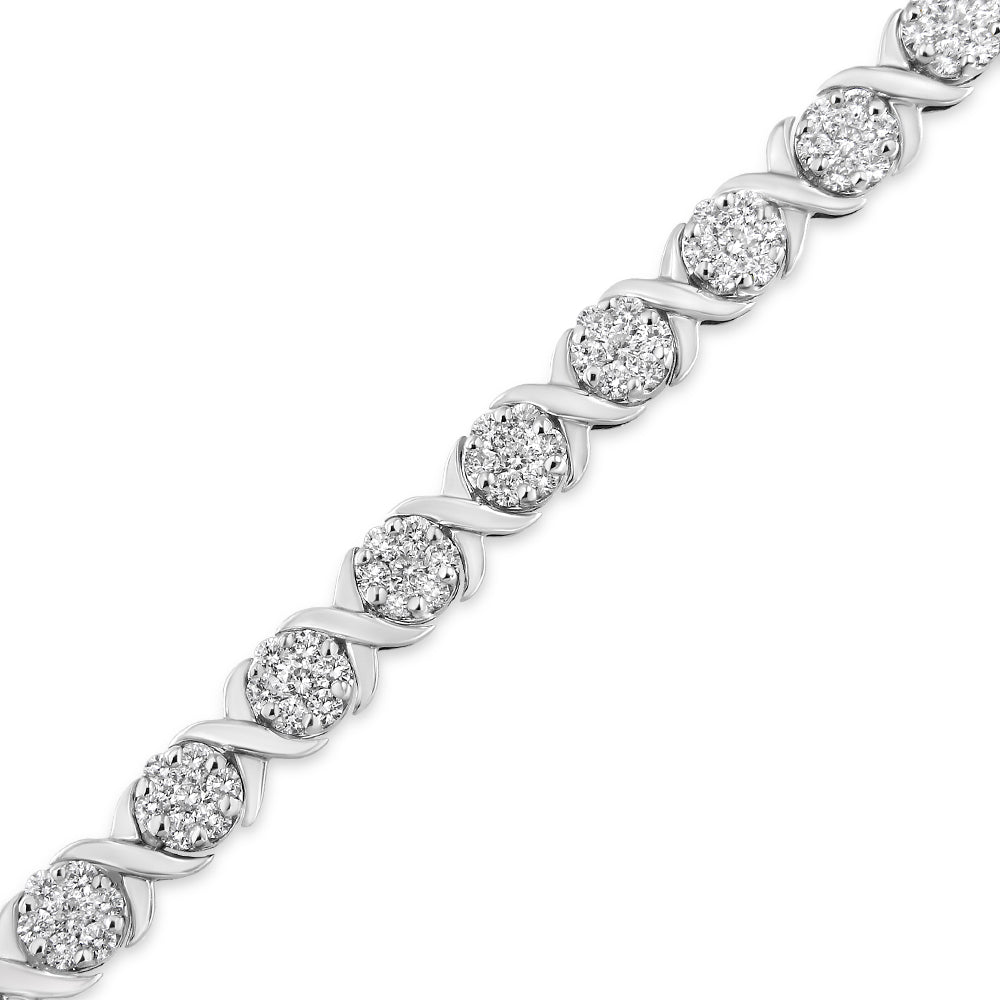14K White Gold 6-1/3 Cttw Round Brilliant-Cut Diamond Round Cluster & X-Link 7" Tennis Bracelet (I-J Color, SI2-I1 Clarity) Bids.com