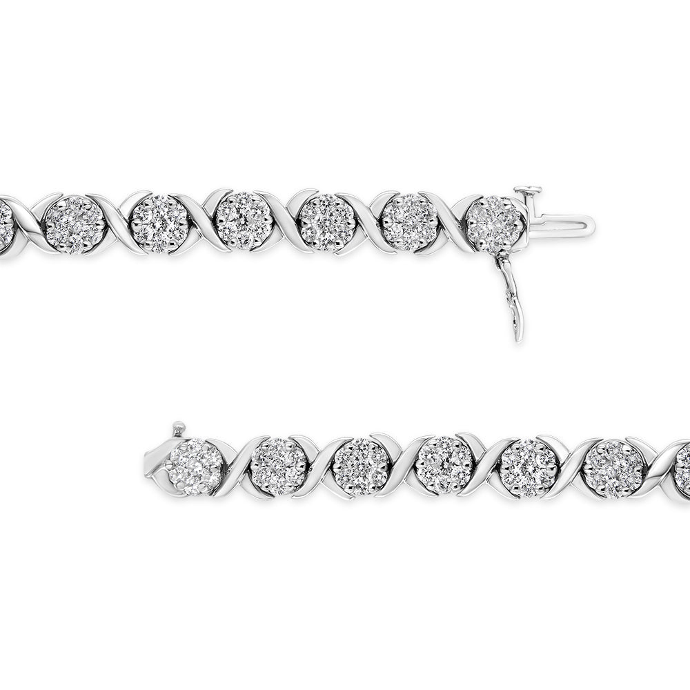 14K White Gold 6-1/3 Cttw Round Brilliant-Cut Diamond Round Cluster & X-Link 7" Tennis Bracelet (I-J Color, SI2-I1 Clarity) Bids.com