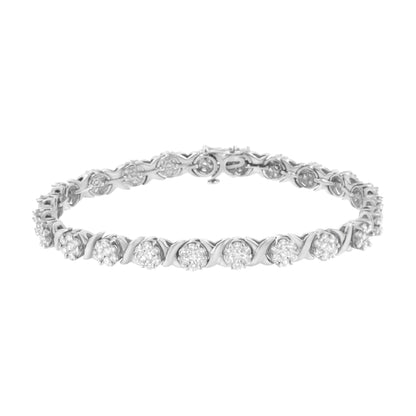 14K White Gold 4 7/8 Cttw Round Brilliant-Cut Diamond Round Cluster & X-Link 7" Tennis Bracelet (I-J Color, SI2-I1 Clarity) Bids.com