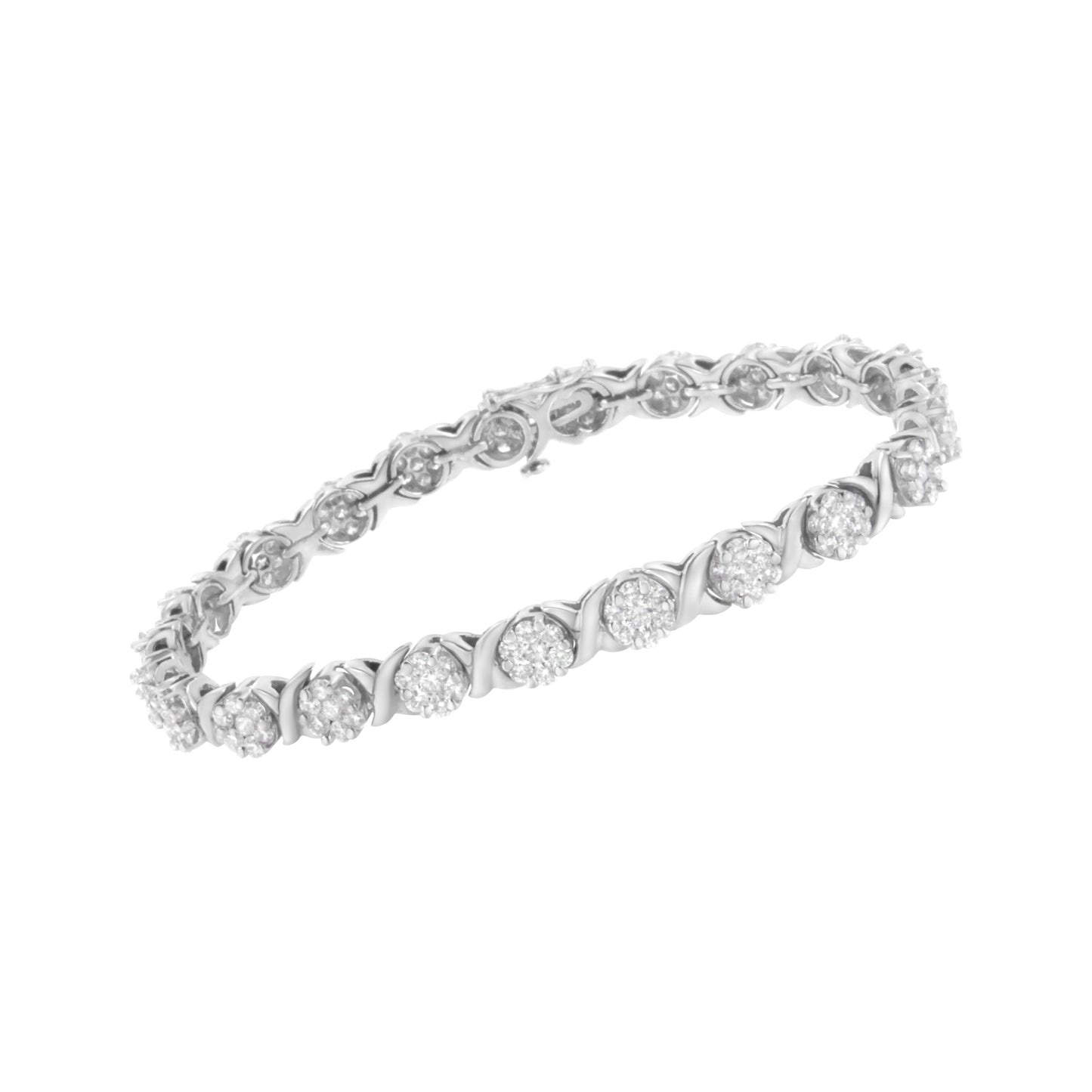 14K White Gold 4 7/8 Cttw Round Brilliant-Cut Diamond Round Cluster & X-Link 7" Tennis Bracelet (I-J Color, SI2-I1 Clarity) Bids.com