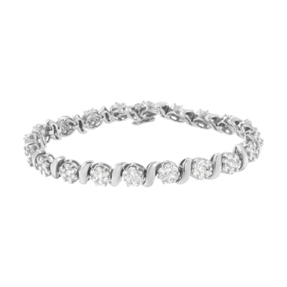 14K White Gold 5 1/4 cttw Diamond S-Link Floral Cluster Tennis Bracelet (I-J Clarity, SI2-I1 Color) - Size 7" Bids.com