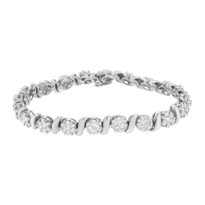 14K White Gold 5 1/4 cttw Diamond S-Link Floral Cluster Tennis Bracelet (I-J Clarity, SI2-I1 Color) - Size 7" Bids.com