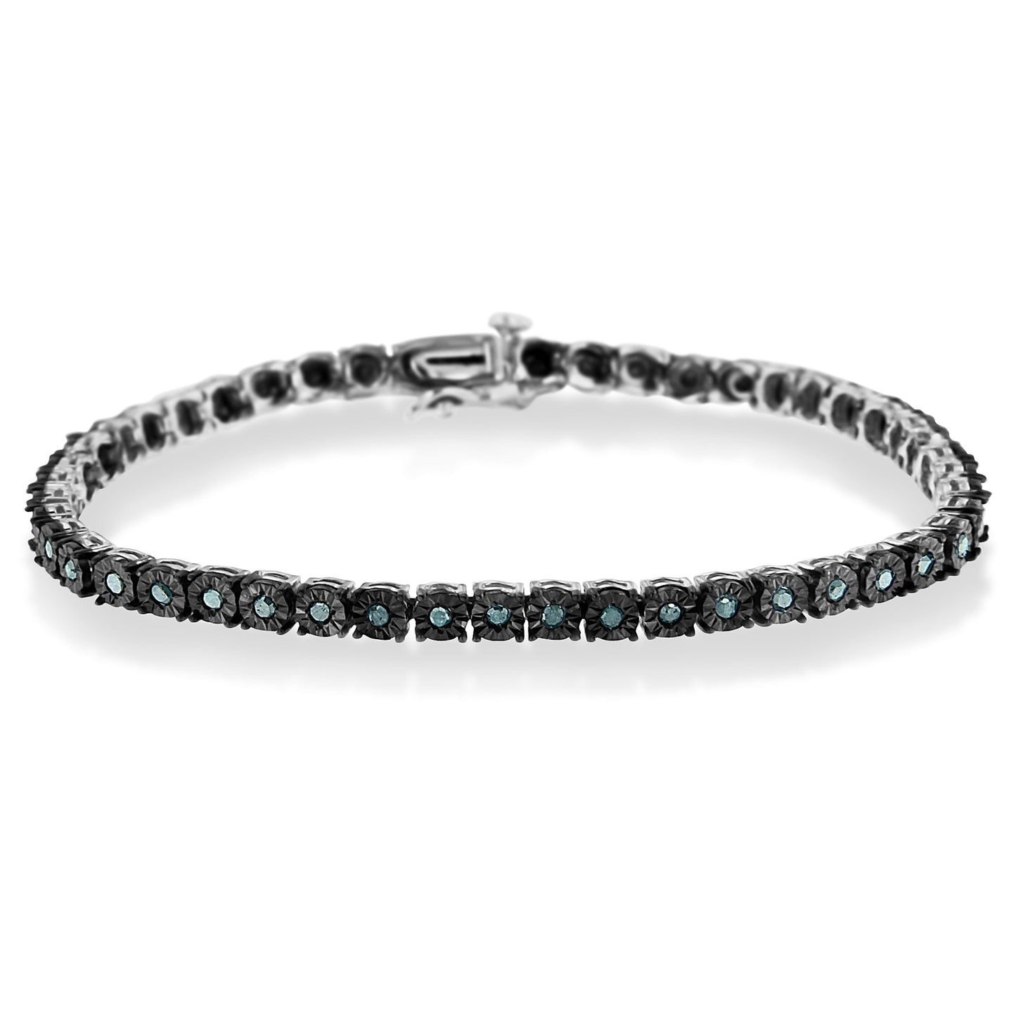 Black Rhodium Plated .925 Sterling Silver 1.0 Cttw Diamond Miracle Tennis Bracelet (Enhanced Blue Color, I3 Clarity) - 7" Bids.com