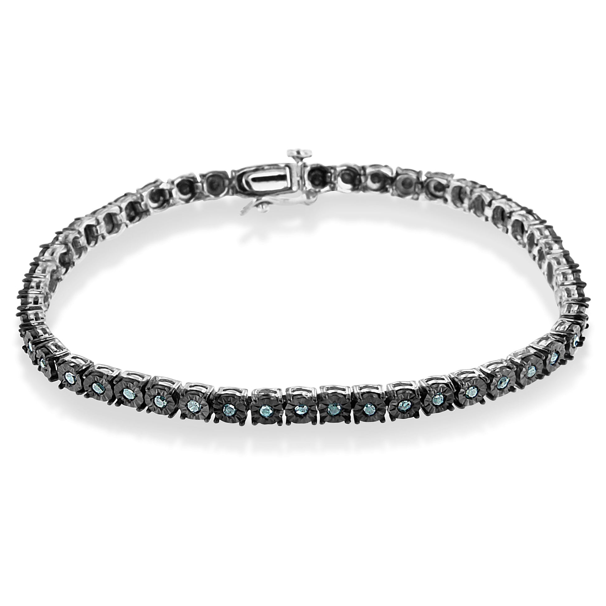 Black Rhodium Plated .925 Sterling Silver 1.0 Cttw Diamond Miracle Tennis Bracelet (Enhanced Blue Color, I3 Clarity) - 7" Bids.com