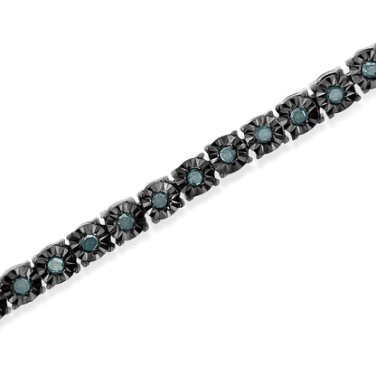Black Rhodium Plated .925 Sterling Silver 1.0 Cttw Diamond Miracle Tennis Bracelet (Enhanced Blue Color, I3 Clarity) - 7" Bids.com