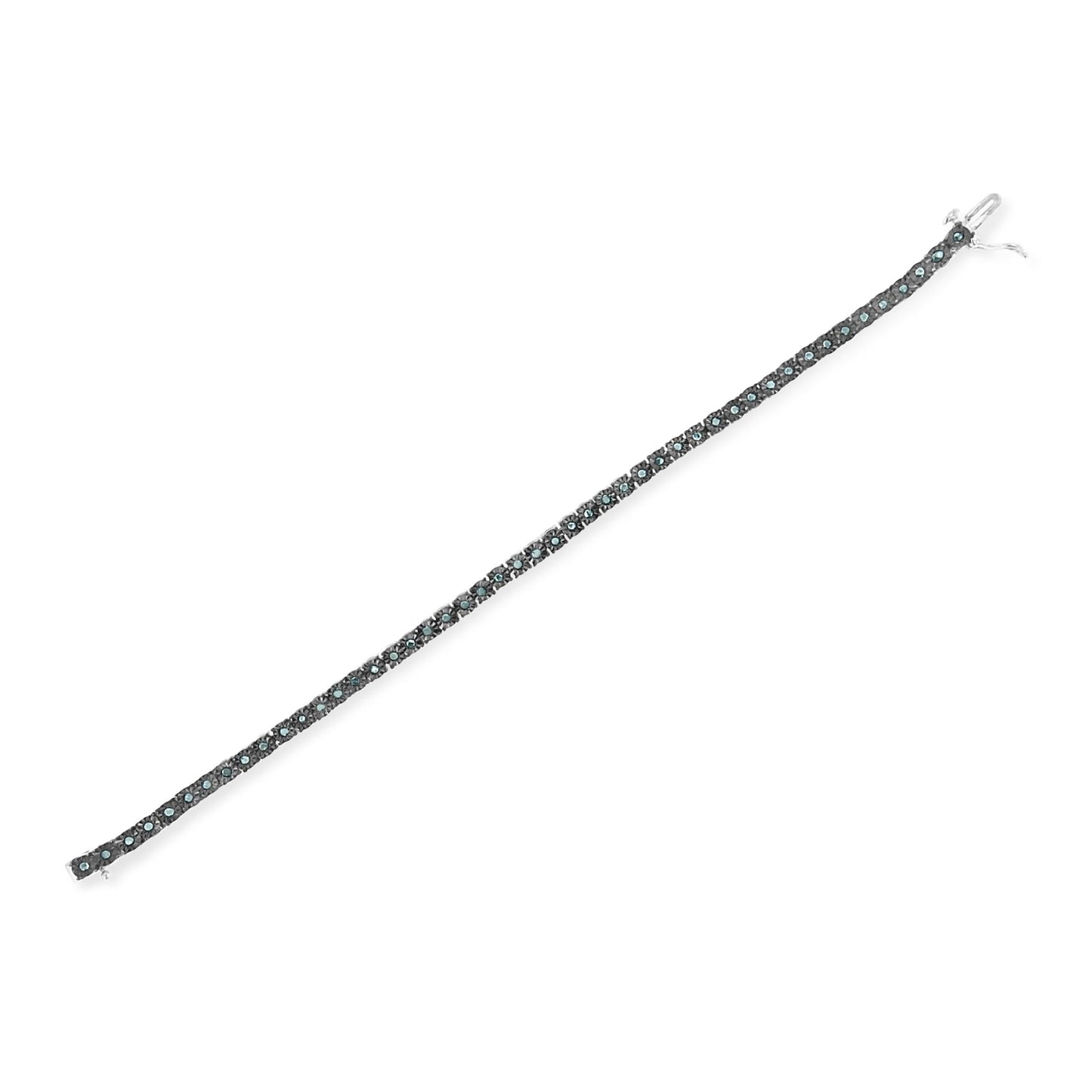 Black Rhodium Plated .925 Sterling Silver 1.0 Cttw Diamond Miracle Tennis Bracelet (Enhanced Blue Color, I3 Clarity) - 7" Bids.com