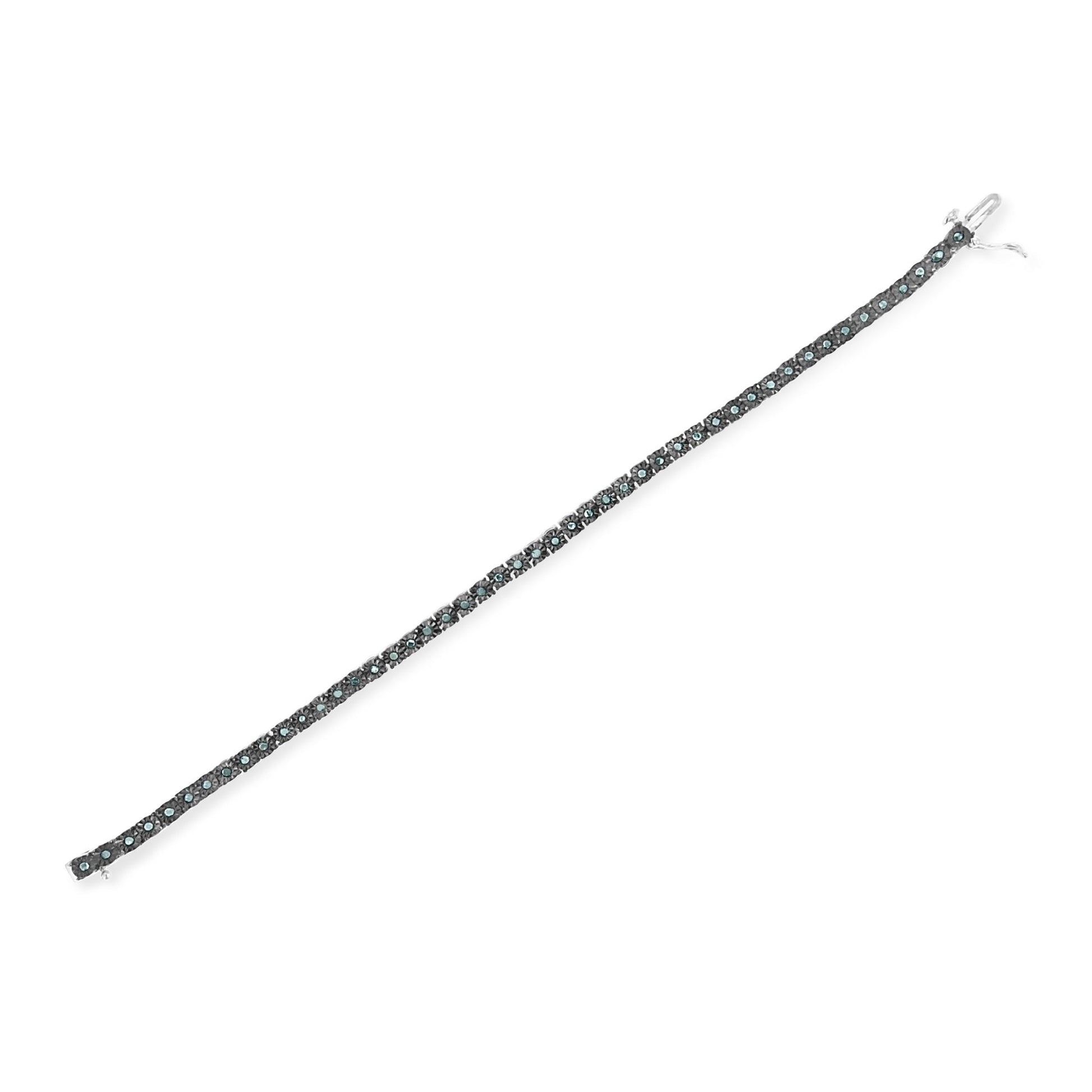 Black Rhodium Plated .925 Sterling Silver 1.0 Cttw Diamond Miracle Tennis Bracelet (Enhanced Blue Color, I3 Clarity) - 7" Bids.com