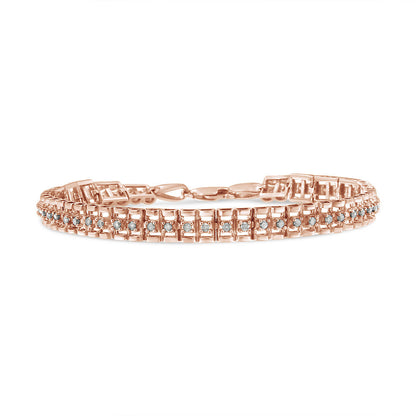 .925 Sterling Silver 1.0 Cttw Rose Cut Diamond Double-Link 7" Tennis Bracelet (I-J Color, I3 Clarity) Bids.com