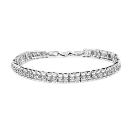 .925 Sterling Silver 1.0 Cttw Rose Cut Diamond Double-Link 7" Tennis Bracelet (I-J Color, I3 Clarity) Bids.com