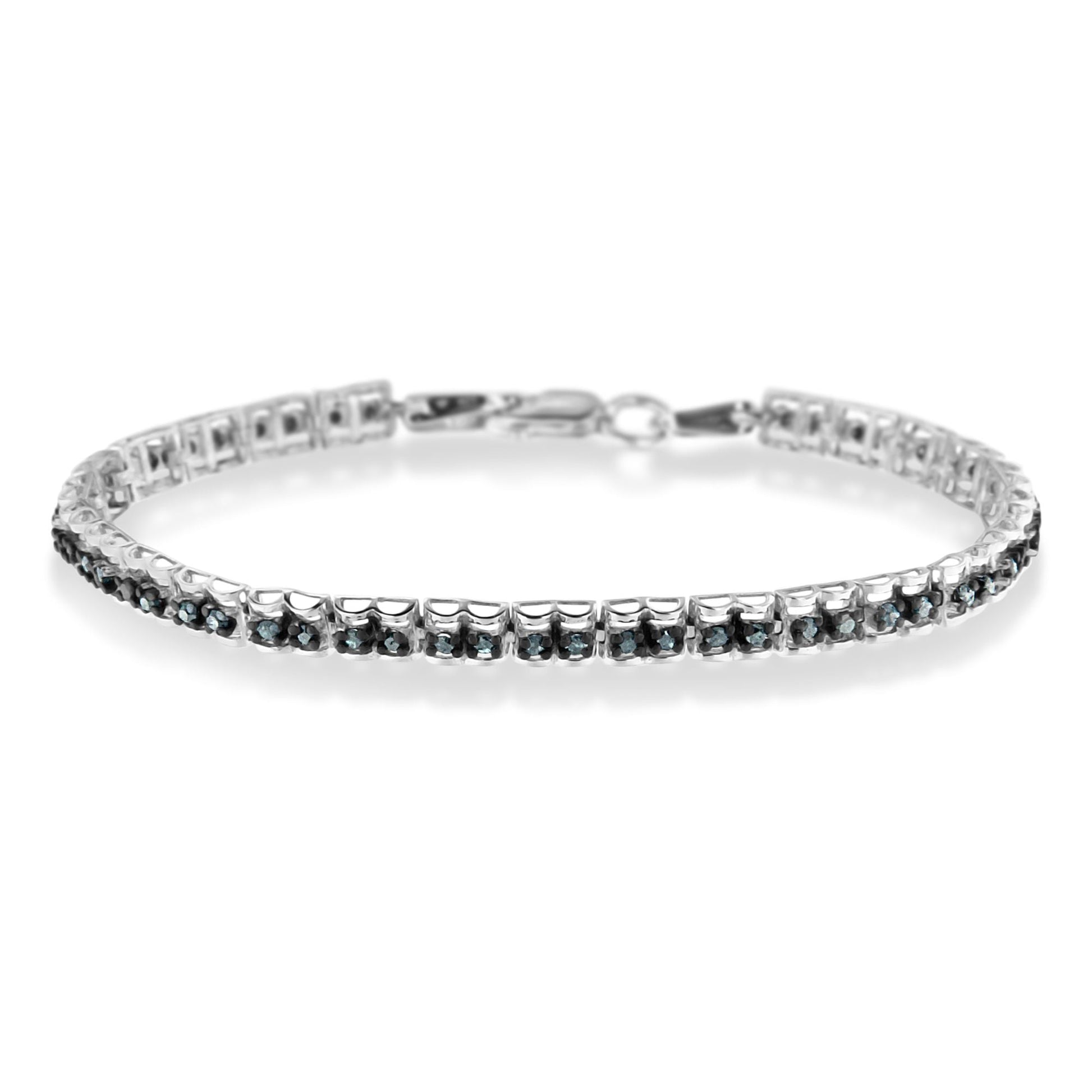Black Rhodium over .925 Sterling Silver 1.0 Cttw Rose Cut Diamond Double-Link 7" Tennis Bracelet (Blue Color, I1-I2 Clarity) Bids.com