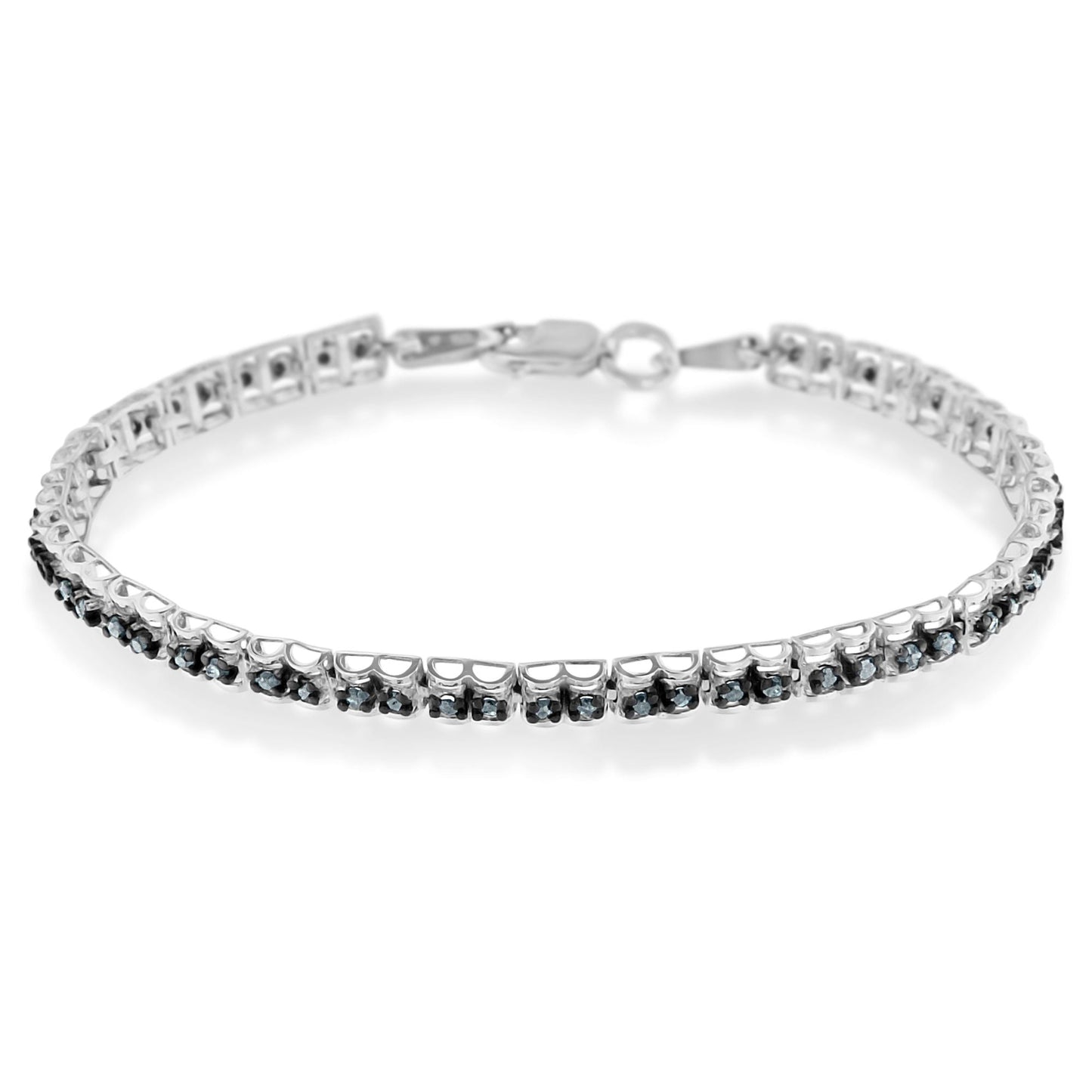 Black Rhodium over .925 Sterling Silver 1.0 Cttw Rose Cut Diamond Double-Link 7" Tennis Bracelet (Blue Color, I1-I2 Clarity) Bids.com