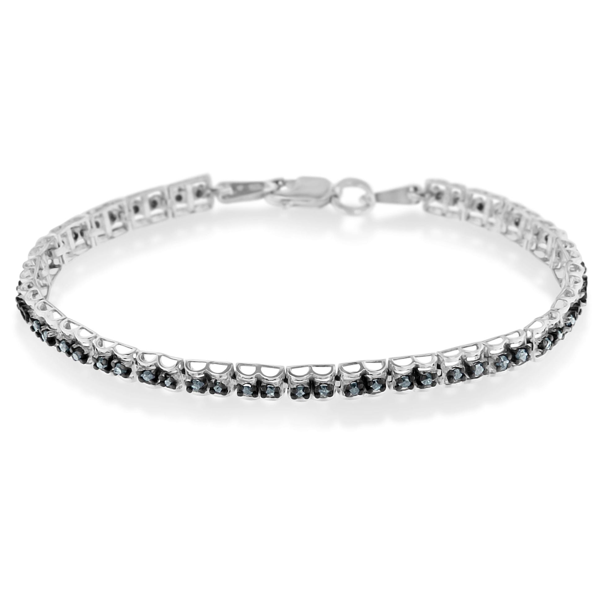 Black Rhodium over .925 Sterling Silver 1.0 Cttw Rose Cut Diamond Double-Link 7" Tennis Bracelet (Blue Color, I1-I2 Clarity) Bids.com