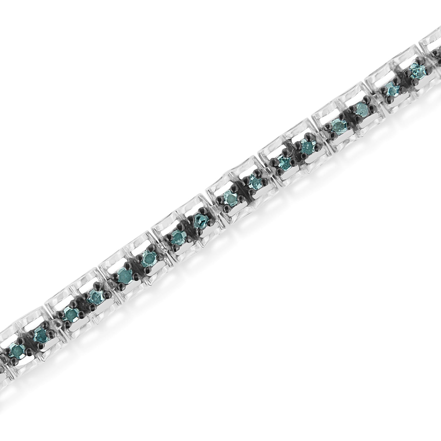 Black Rhodium over .925 Sterling Silver 1.0 Cttw Rose Cut Diamond Double-Link 7" Tennis Bracelet (Blue Color, I1-I2 Clarity) Bids.com