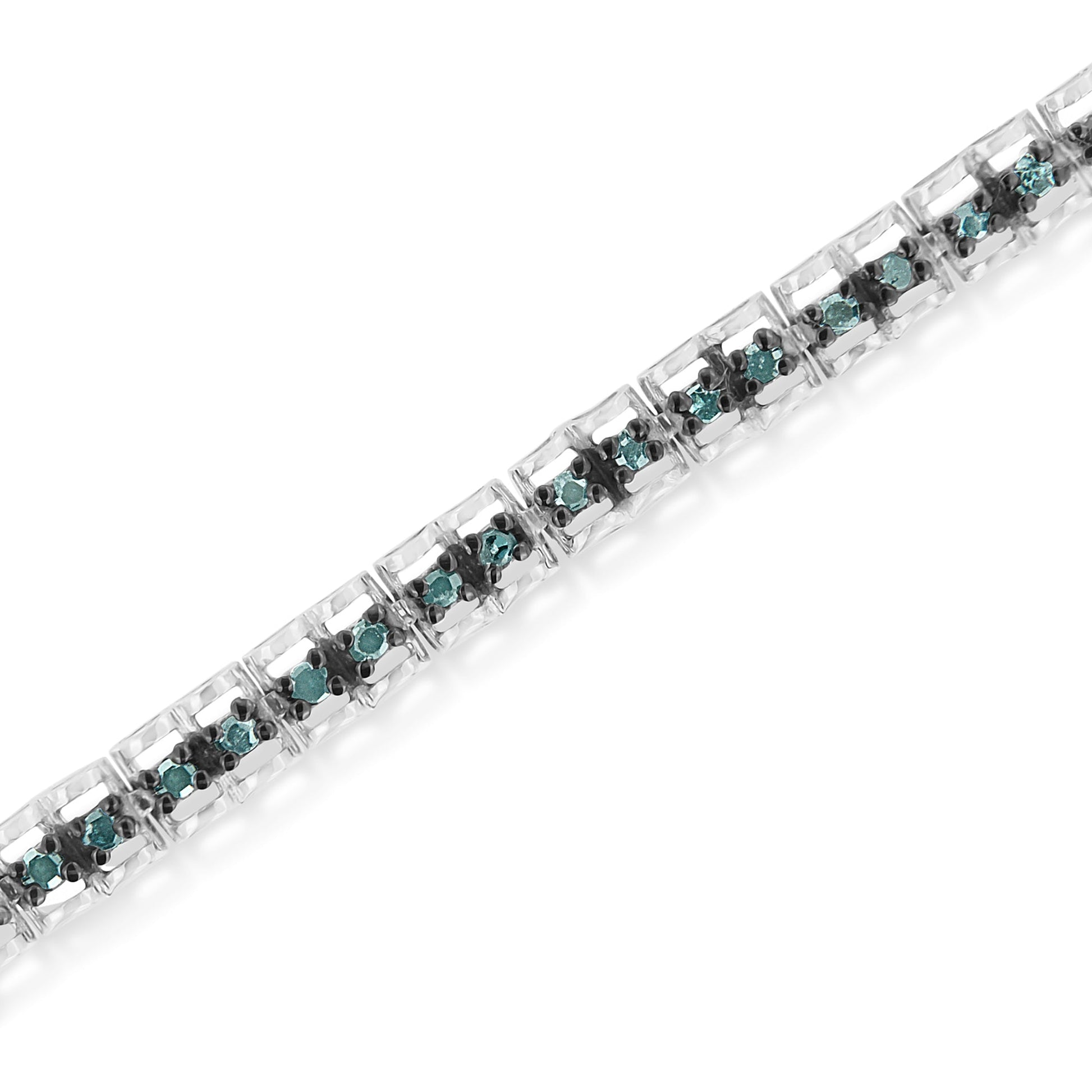 Black Rhodium over .925 Sterling Silver 1.0 Cttw Rose Cut Diamond Double-Link 7" Tennis Bracelet (Blue Color, I1-I2 Clarity) Bids.com