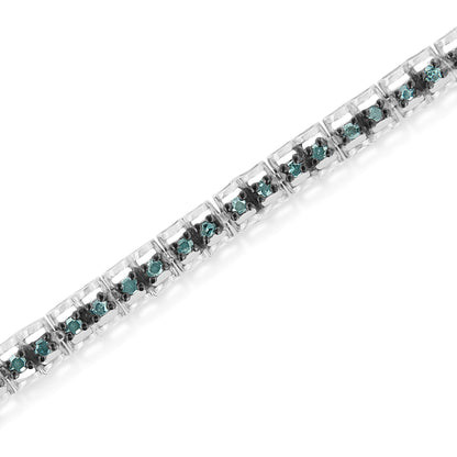 Black Rhodium over .925 Sterling Silver 1.0 Cttw Rose Cut Diamond Double-Link 7" Tennis Bracelet (Blue Color, I1-I2 Clarity) Bids.com