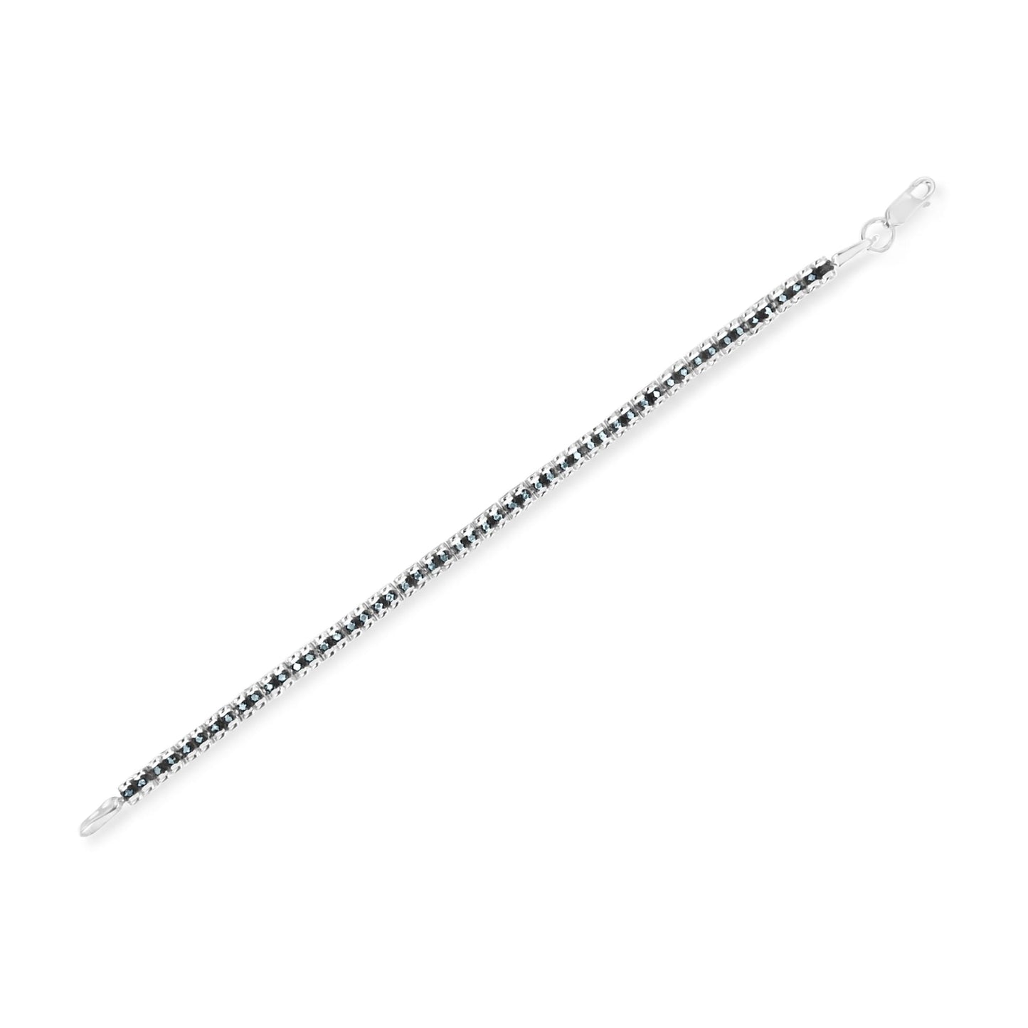 Black Rhodium over .925 Sterling Silver 1.0 Cttw Rose Cut Diamond Double-Link 7" Tennis Bracelet (Blue Color, I1-I2 Clarity) Bids.com