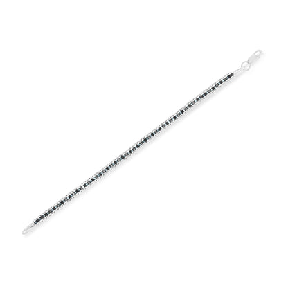 Black Rhodium over .925 Sterling Silver 1.0 Cttw Rose Cut Diamond Double-Link 7" Tennis Bracelet (Blue Color, I1-I2 Clarity) Bids.com