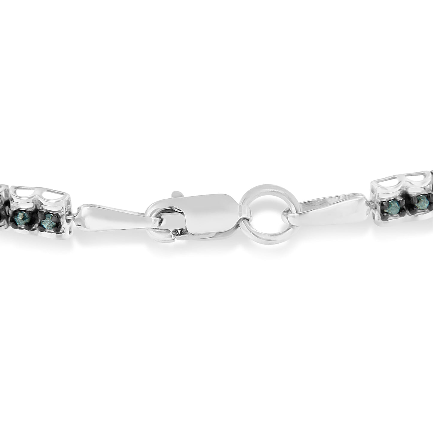 Black Rhodium over .925 Sterling Silver 1.0 Cttw Rose Cut Diamond Double-Link 7" Tennis Bracelet (Blue Color, I1-I2 Clarity) Bids.com