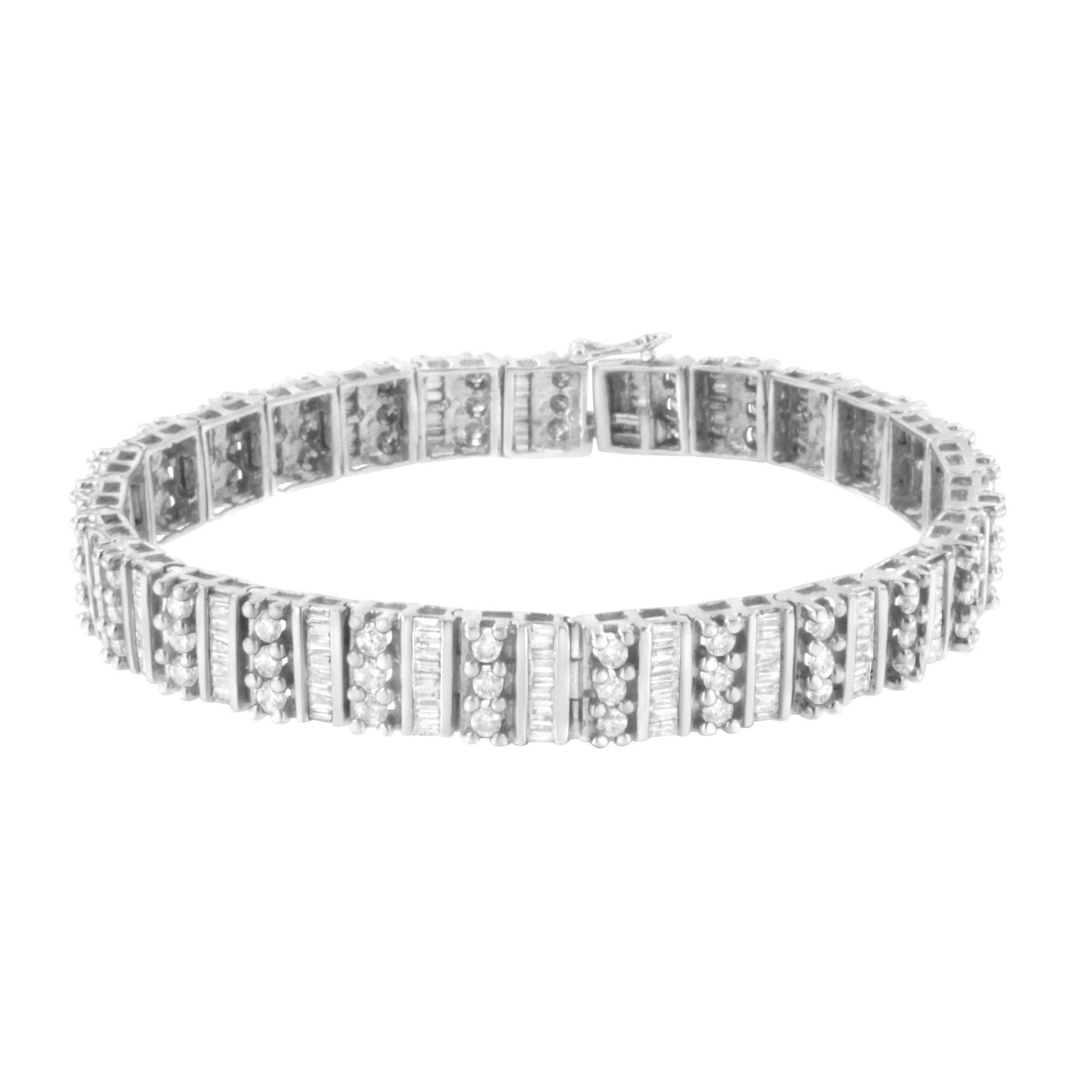 14K White Gold 4 7/8 cttw Baguette & Round Brilliant-Cut Diamond Channel- & Prong-Set Tennis Bracelet (I-J Color, I1-I2 Clarity) - Size 7.25" Bids.com