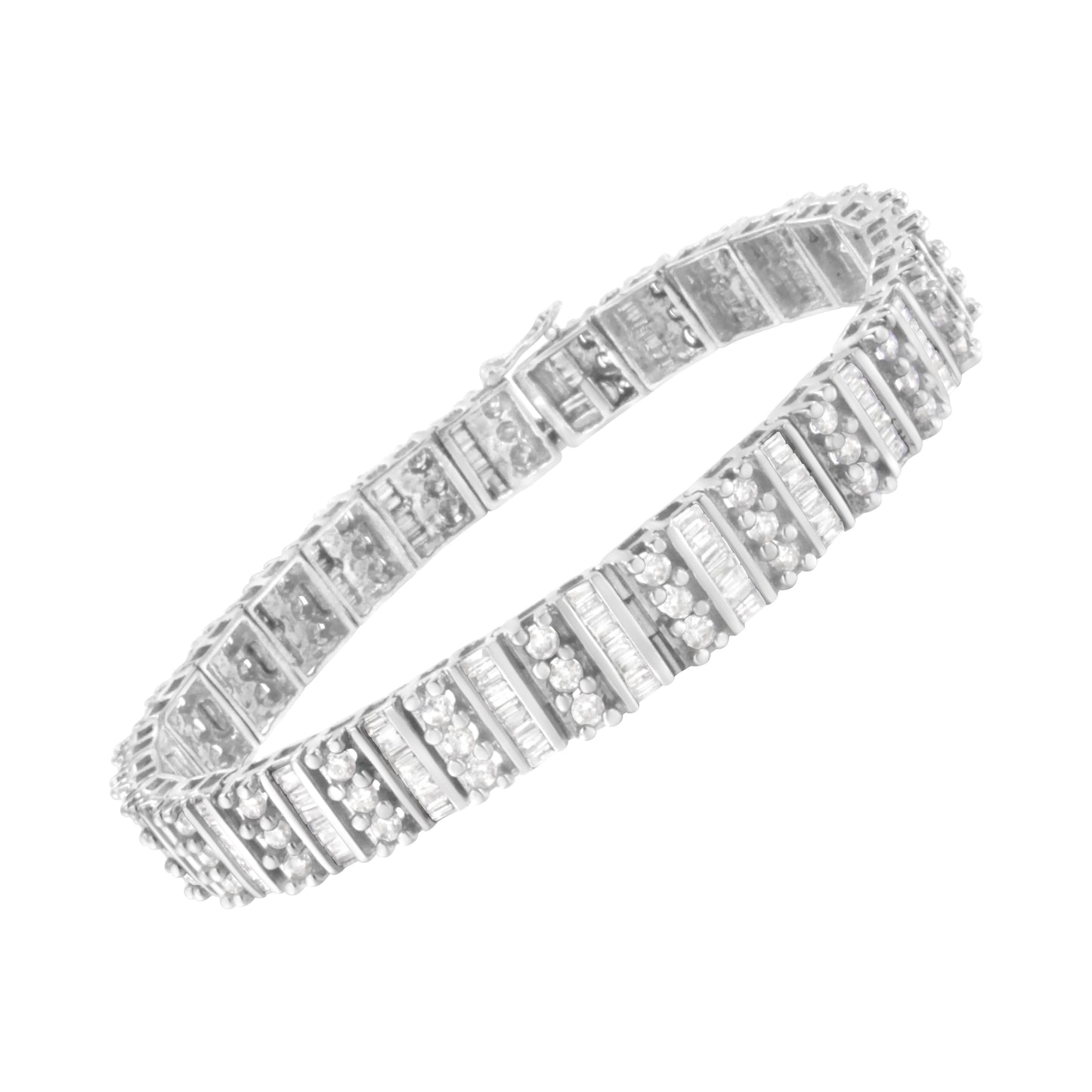 14K White Gold 4 7/8 cttw Baguette & Round Brilliant-Cut Diamond Channel- & Prong-Set Tennis Bracelet (I-J Color, I1-I2 Clarity) - Size 7.25" Bids.com