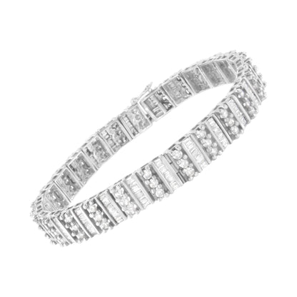 14K White Gold 4 7/8 cttw Baguette & Round Brilliant-Cut Diamond Channel- & Prong-Set Tennis Bracelet (I-J Color, I1-I2 Clarity) - Size 7.25" Bids.com