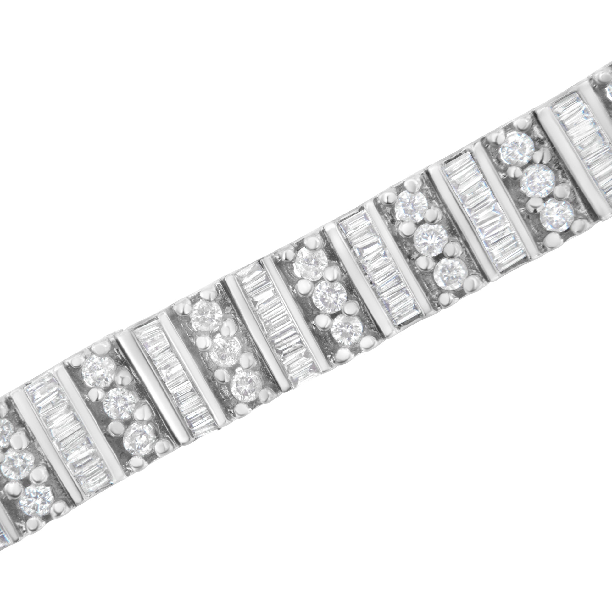 14K White Gold 4 7/8 cttw Baguette & Round Brilliant-Cut Diamond Channel- & Prong-Set Tennis Bracelet (I-J Color, I1-I2 Clarity) - Size 7.25" Bids.com
