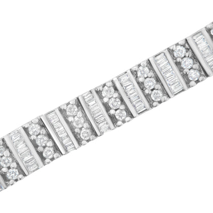 14K White Gold 4 7/8 cttw Baguette & Round Brilliant-Cut Diamond Channel- & Prong-Set Tennis Bracelet (I-J Color, I1-I2 Clarity) - Size 7.25" Bids.com
