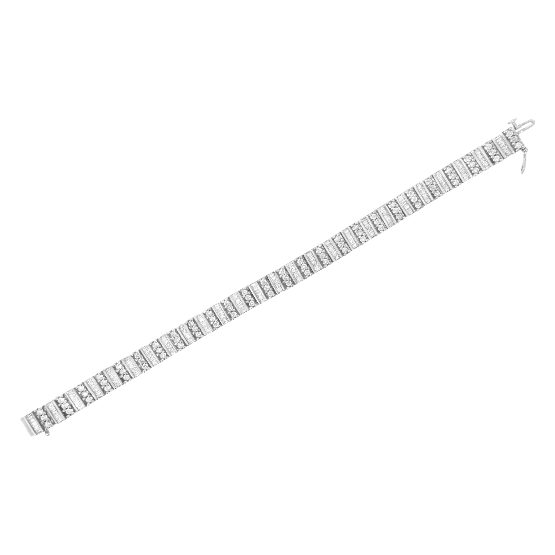 14K White Gold 4 7/8 cttw Baguette & Round Brilliant-Cut Diamond Channel- & Prong-Set Tennis Bracelet (I-J Color, I1-I2 Clarity) - Size 7.25" Bids.com