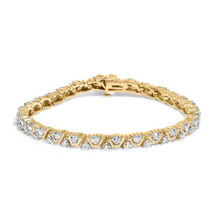 14K Yellow Gold 4.00 Cttw Diamond Triangle Link Tennis Bracelet (H-I Color, I1-I2 Clarity) - 7" Inches Bids.com