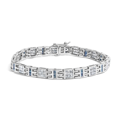 14K White Gold Princess-Cut white and Blue Diamond 3.00 cttw Fashion Link Bracelet (H-I Color, SI1-SI2 Clarity) Bids.com