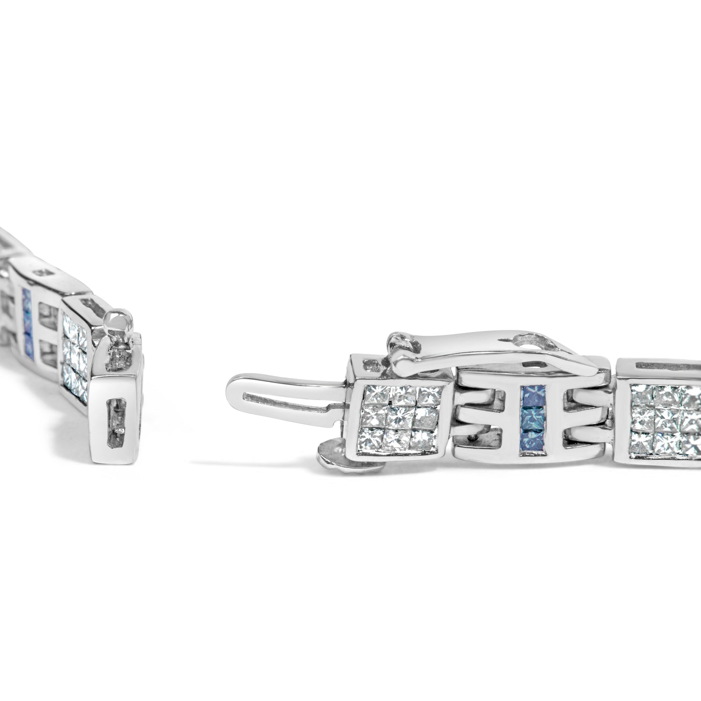 14K White Gold Princess-Cut white and Blue Diamond 3.00 cttw Fashion Link Bracelet (H-I Color, SI1-SI2 Clarity) Bids.com