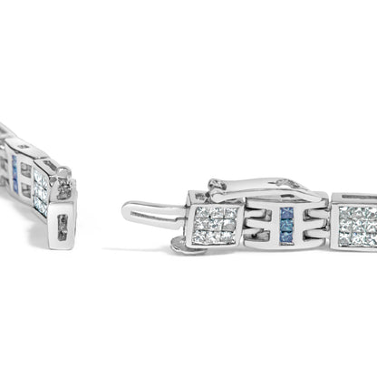 14K White Gold Princess-Cut white and Blue Diamond 3.00 cttw Fashion Link Bracelet (H-I Color, SI1-SI2 Clarity) Bids.com