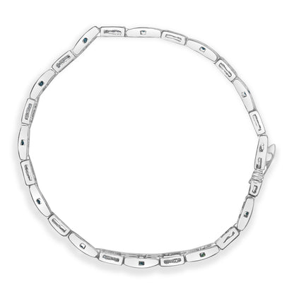 14K White Gold Princess-Cut white and Blue Diamond 3.00 cttw Fashion Link Bracelet (H-I Color, SI1-SI2 Clarity) Bids.com