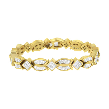 14K Yellow Gold 8 1/5 Cttw Baguette and Princess-Cut Diamond Geometric Twist Link Bracelet (G-H Color, VS1-VS2 Clarity) - Size 7" Bids.com