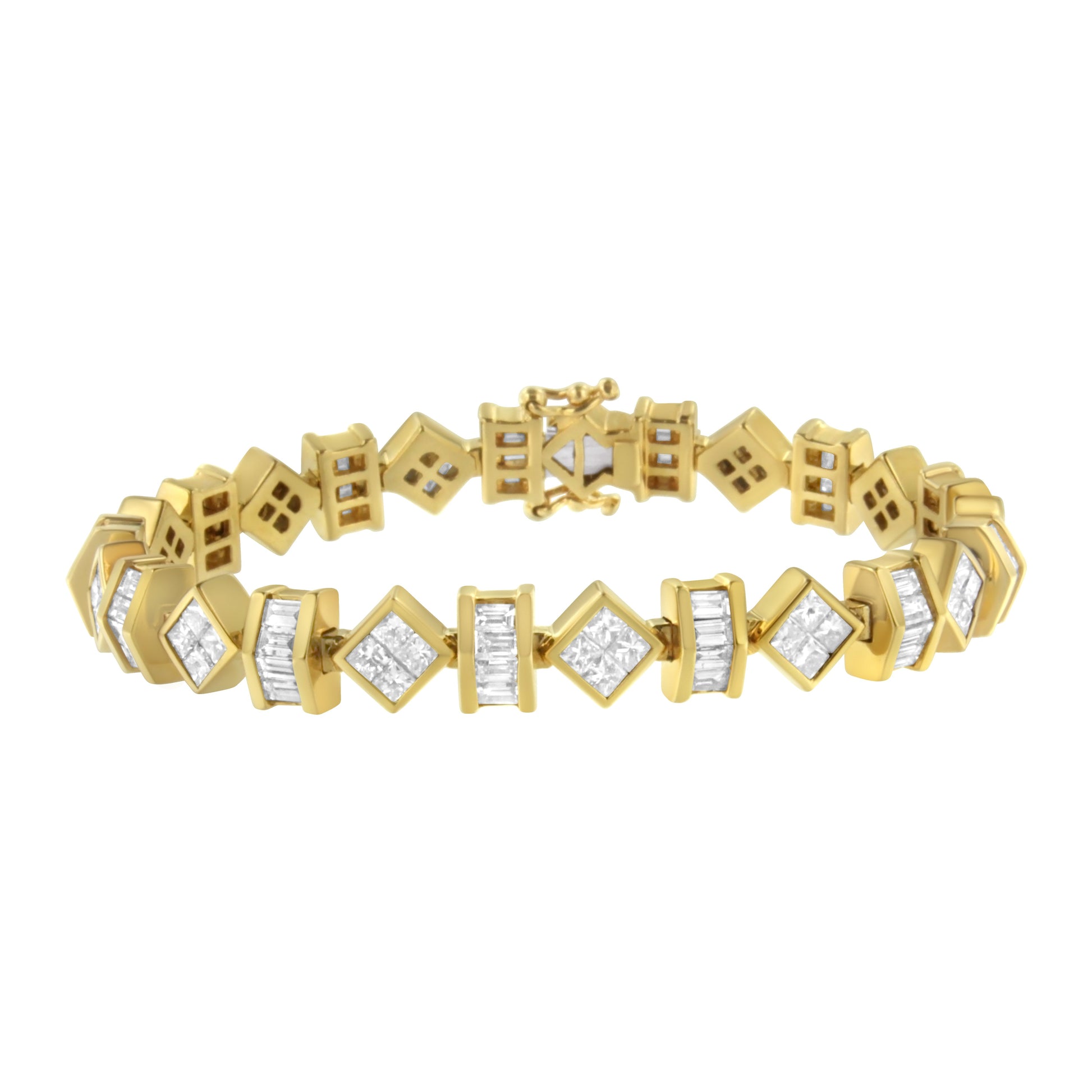 14K Yellow Gold 7.50 Cttw Princess and Baguette Diamond Geometric Link Bracelet Bids.com