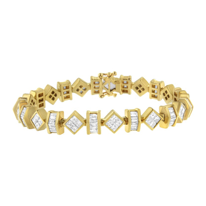14K Yellow Gold 7.50 Cttw Princess and Baguette Diamond Geometric Link Bracelet Bids.com