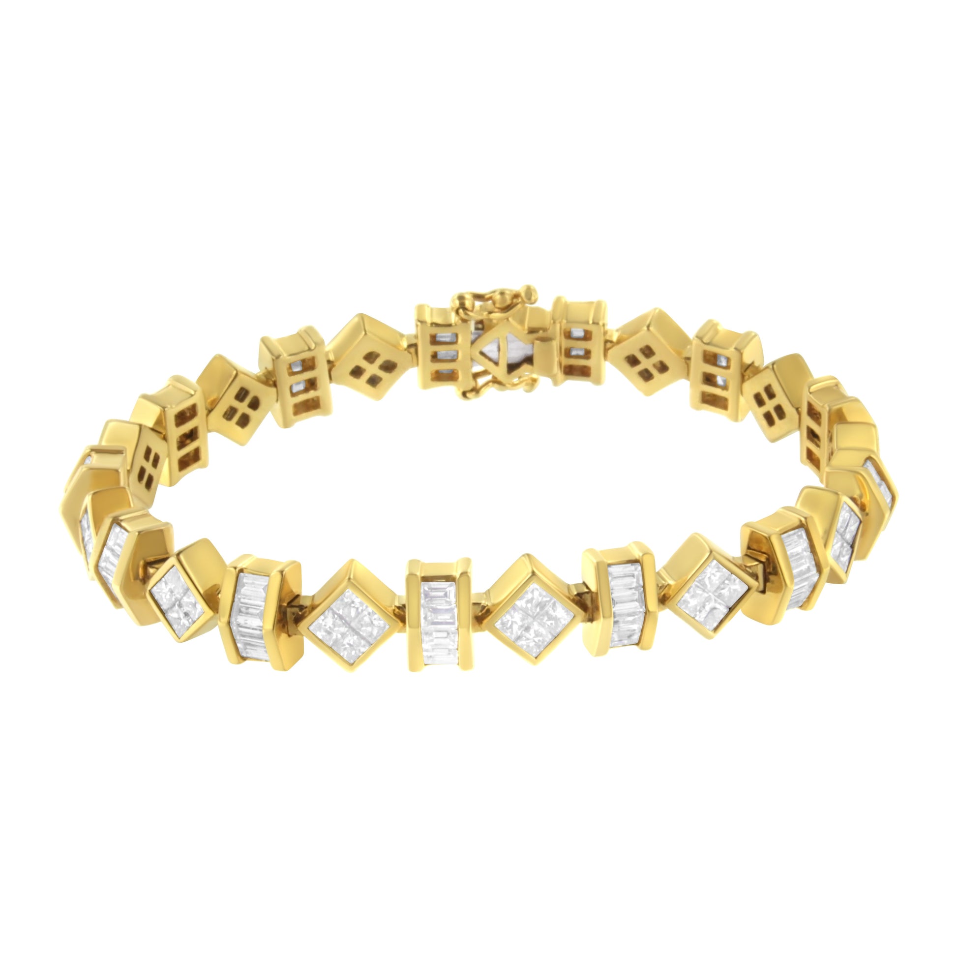 14K Yellow Gold 7.50 Cttw Princess and Baguette Diamond Geometric Link Bracelet Bids.com