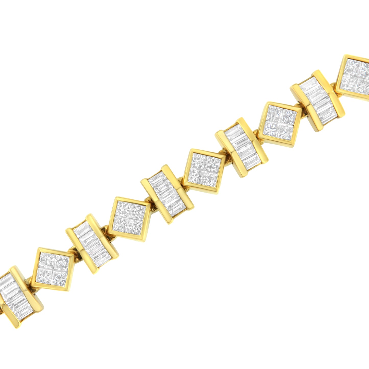 14K Yellow Gold 7.50 Cttw Princess and Baguette Diamond Geometric Link Bracelet Bids.com